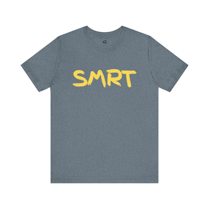 SMRT T-Shirt – Funny Misspelled Smart Shirt in Heather Slate with yellow text parodying the idea of being clever