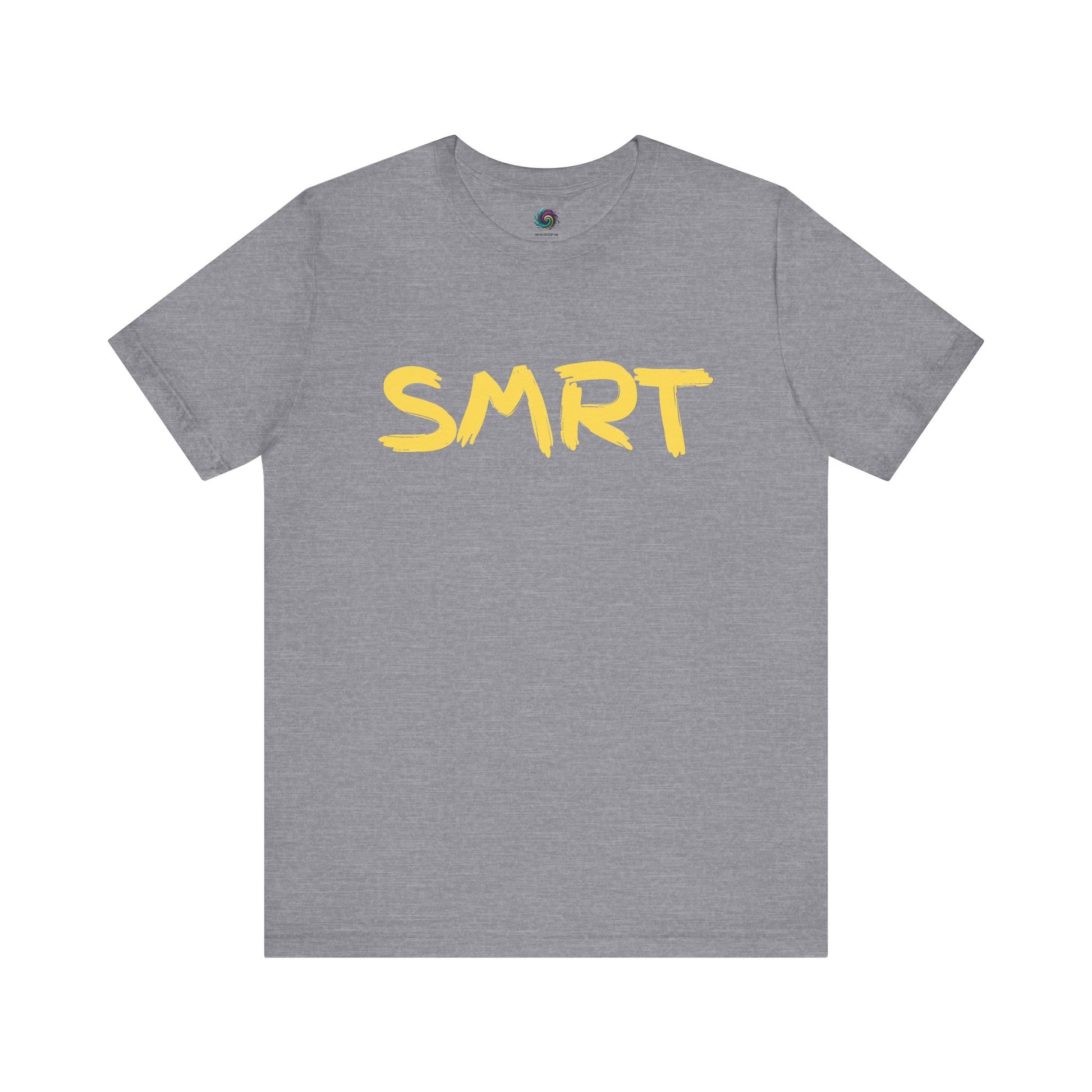 SMRT T-Shirt – Funny Misspelled Smart Shirt in Heather Storm with yellow parody text adding clever contrast and geeky charm
