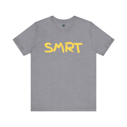 SMRT T-Shirt – Funny Misspelled Smart Shirt in Heather Storm with yellow parody text adding clever contrast and geeky charm