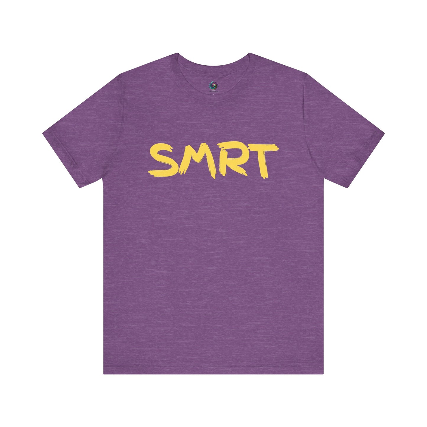 SMRT T-Shirt – Funny Misspelled Smart Shirt in Heather Team Purple with yellow lettering that contrasts perfectly for casual comedy fans