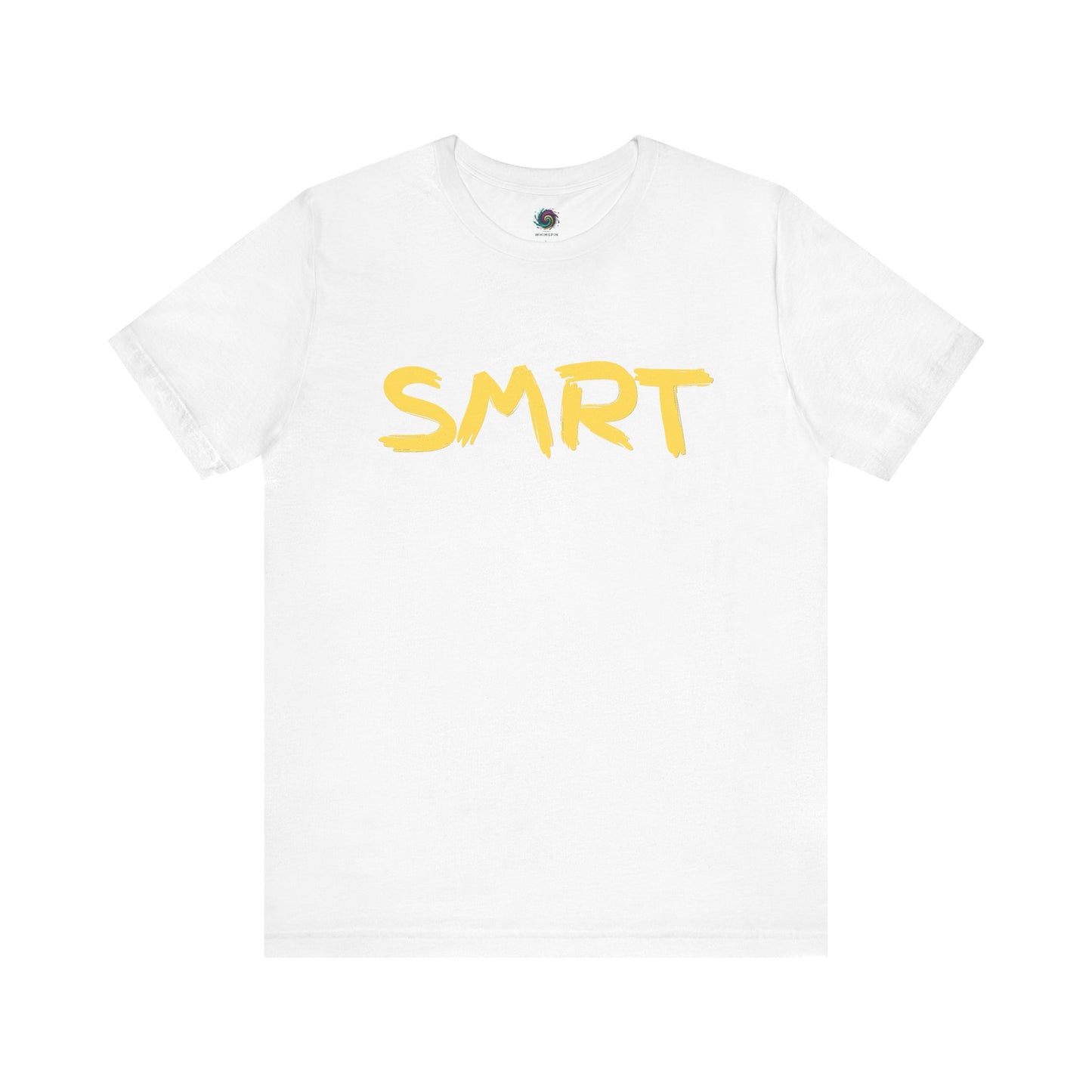 SMRT T-Shirt – Funny Misspelled Smart Shirt in crisp white with sunny yellow text offering a humorous twist on smart branding