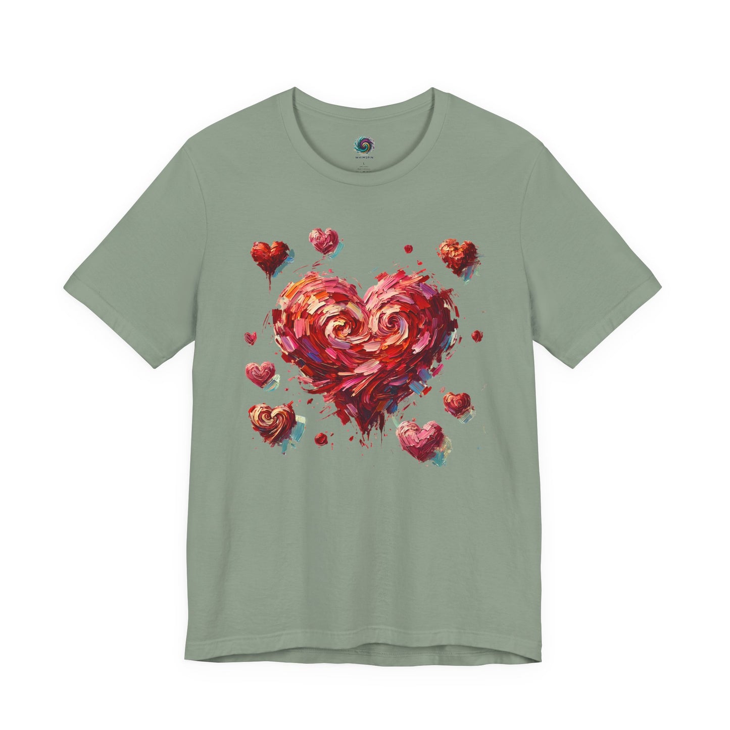 Lay-flat of Sage Impressionistic Heart T-Shirt – Artistic Valentine's Day Tee
