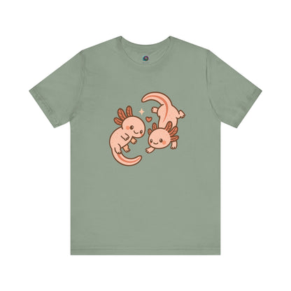 Sage Green Kawaii Axolotl T-Shirt – Cute Tee with Smiling Axolotls - WhimSpin - https://whimspin.com
