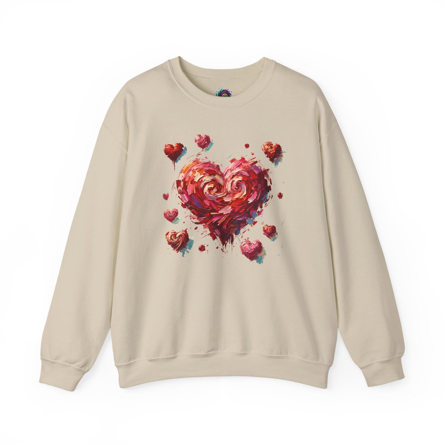 Painterly heart graphic on Sand Impressionistic Heart Sweatshirt – cozy and elegant Valentine's Day option