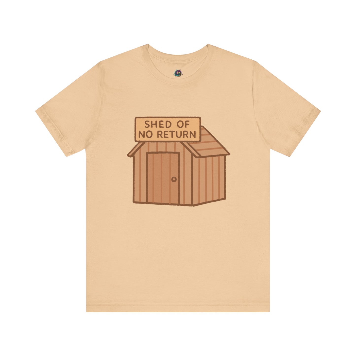 Sand Shed of No Returns T shirt from Whimspin lay-flat image on a white background