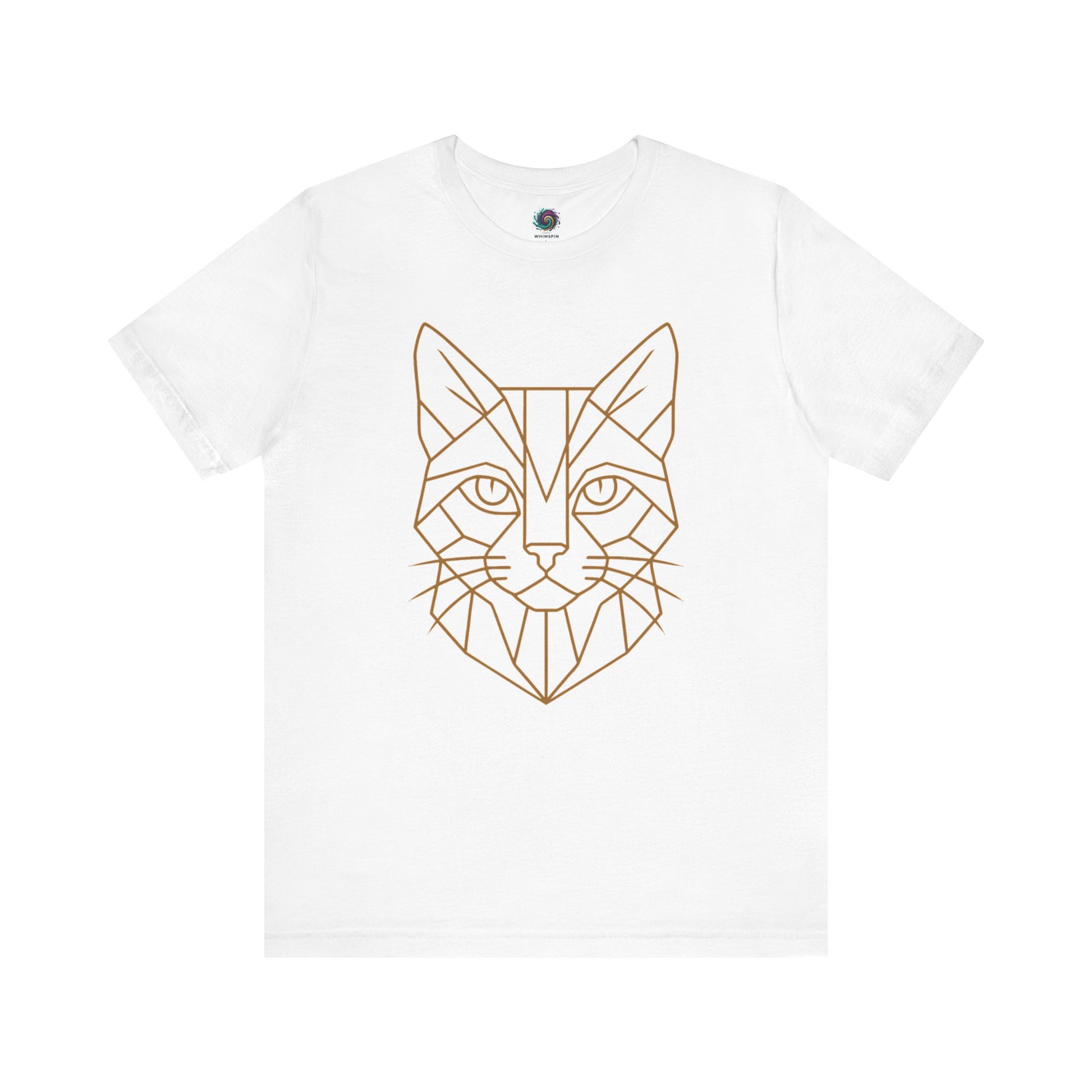 Geometric Cat T-Shirt – Minimalist Line Art Tee for Modern Cat Lovers in white, clean and crisp vector art for lovers of sleek feline graphics.