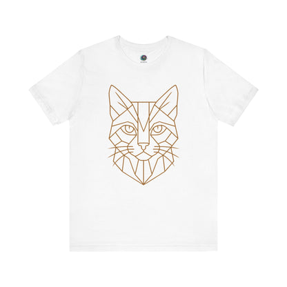 Geometric Cat T-Shirt – Minimalist Line Art Tee for Modern Cat Lovers in white, clean and crisp vector art for lovers of sleek feline graphics.