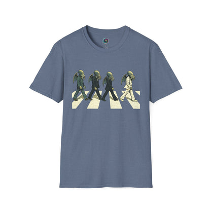 Slate Blue Cthulhu Crossing T-Shirt – Beatles Abbey Road Parody Tee | WhimSpin - WhimSpin - https://whimspin.com