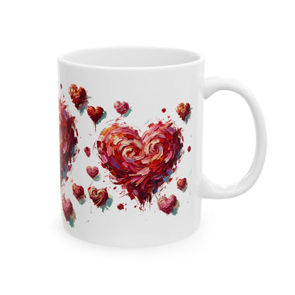 Impressionistic Heart Mug – Artistic Valentine's Day Coffee Cup 11oz & 15 oz in 11oz format, emphasizing the expressive impressionistic heart graphic wrapped around the mug surface.