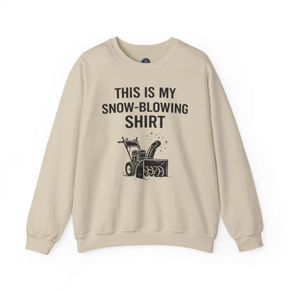 This Is My Snow-Blowing Shirt – Funny Winter Chore Sweatshirt in sand, featuring a neutral tone and a charming snow blowing illustration.
