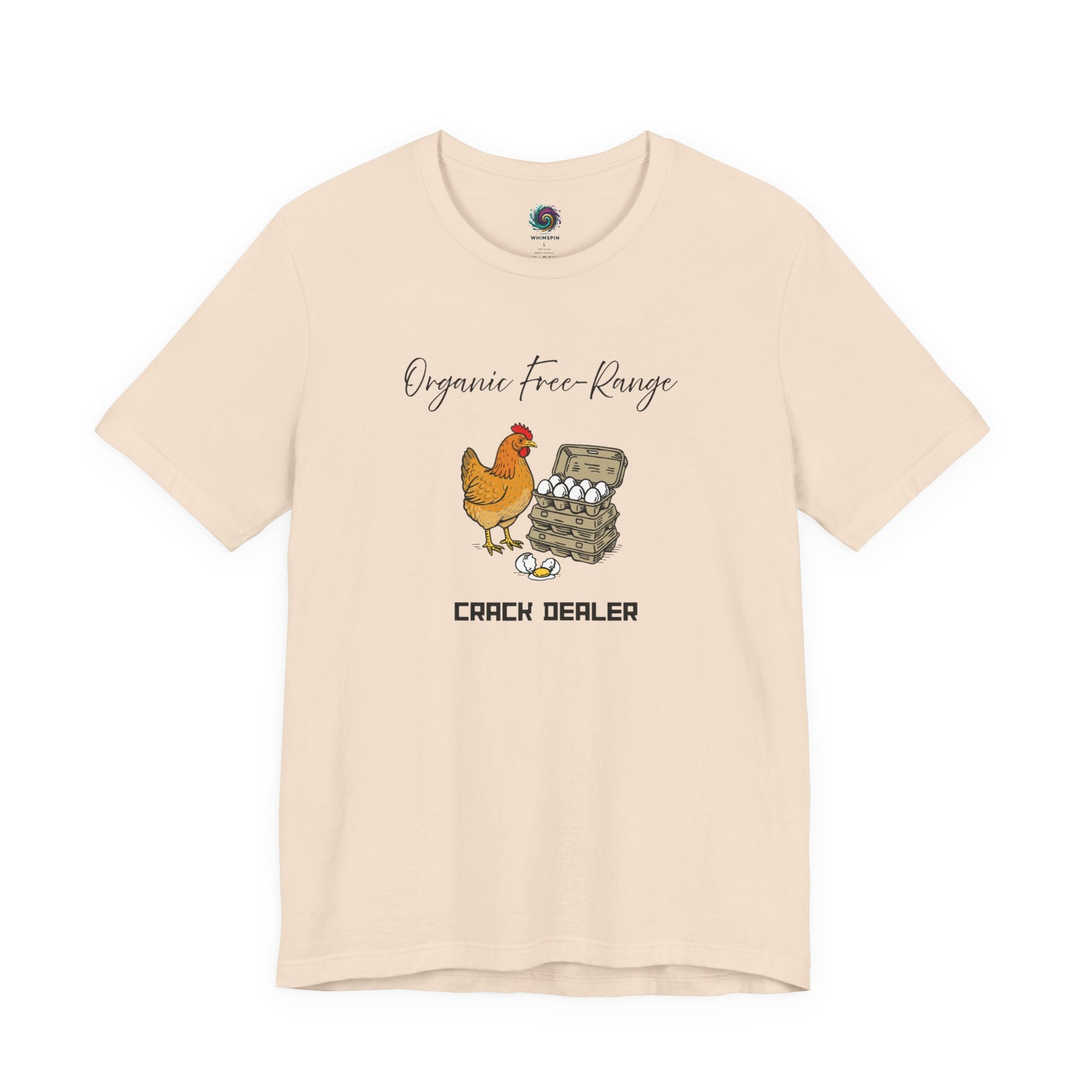 Funny Egg Dealer Chicken Shirt – Farm Humor for Chicken Moms in Soft Cream, highlighting the warm-toned hen illustration and playful egg dealer wording.