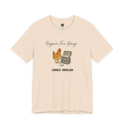 Funny Egg Dealer Chicken Shirt – Farm Humor for Chicken Moms in Soft Cream, highlighting the warm-toned hen illustration and playful egg dealer wording.