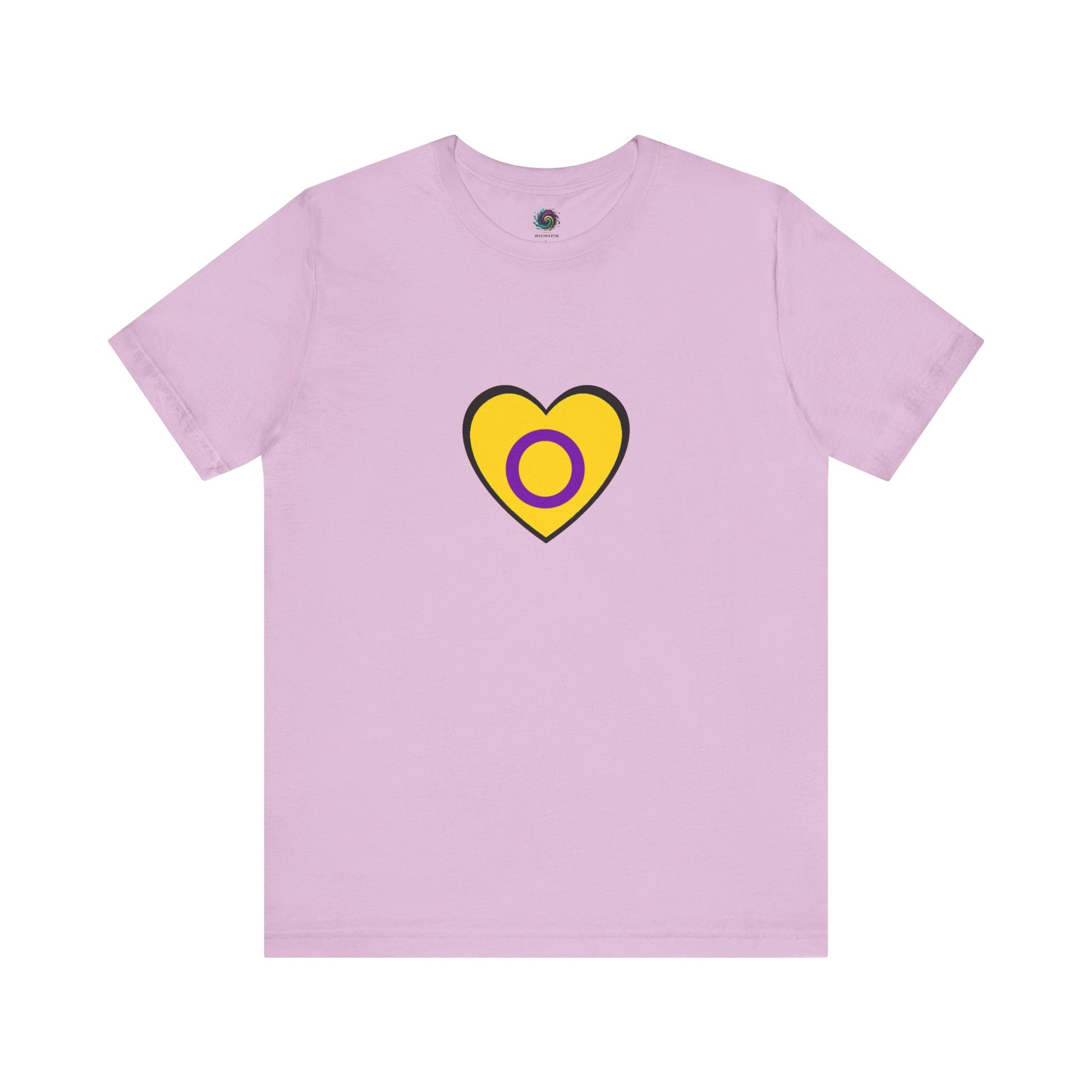 Intersex Pride Heart T-Shirt in lilac, combining soft tones with powerful identity symbolism.