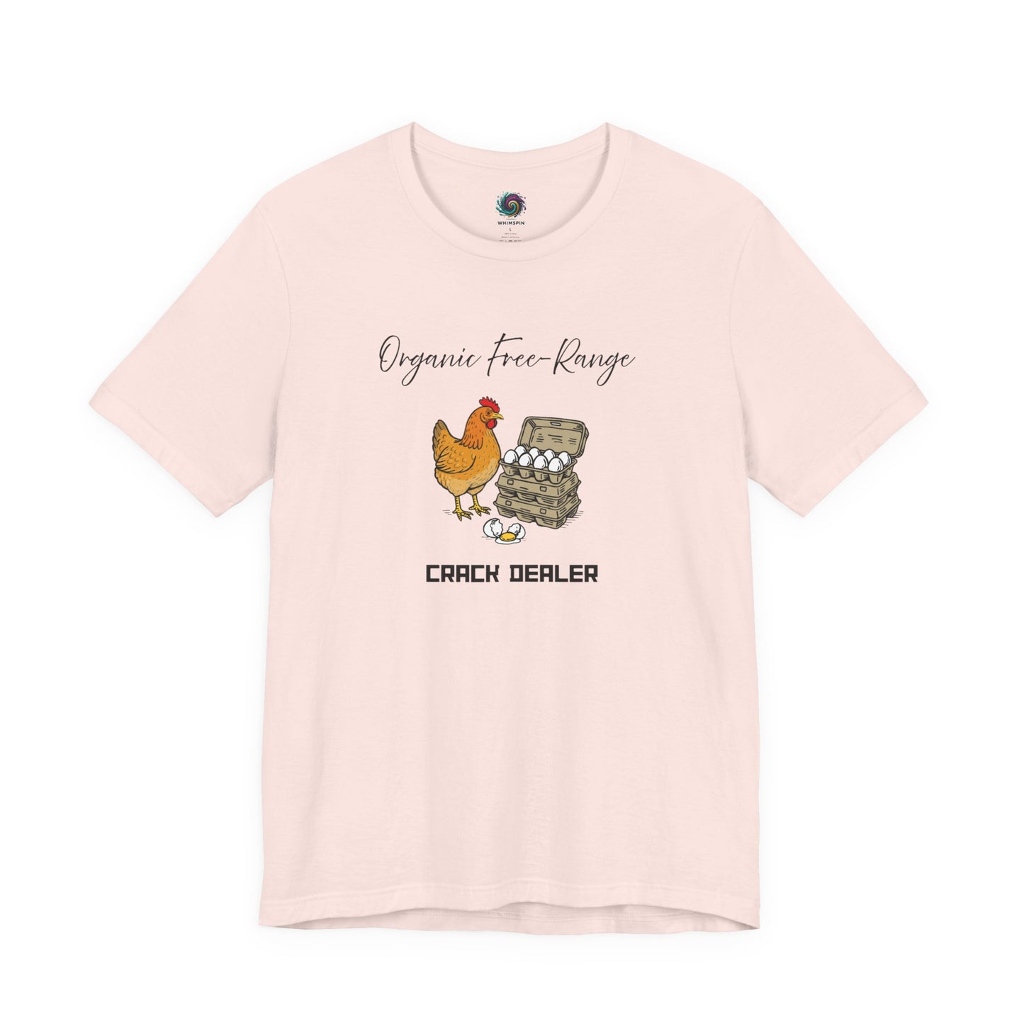 Funny Egg Dealer Chicken Shirt – Farm Humor for Chicken Moms in Soft Pink, showing the charming chicken artwork and lighthearted farm humor design.