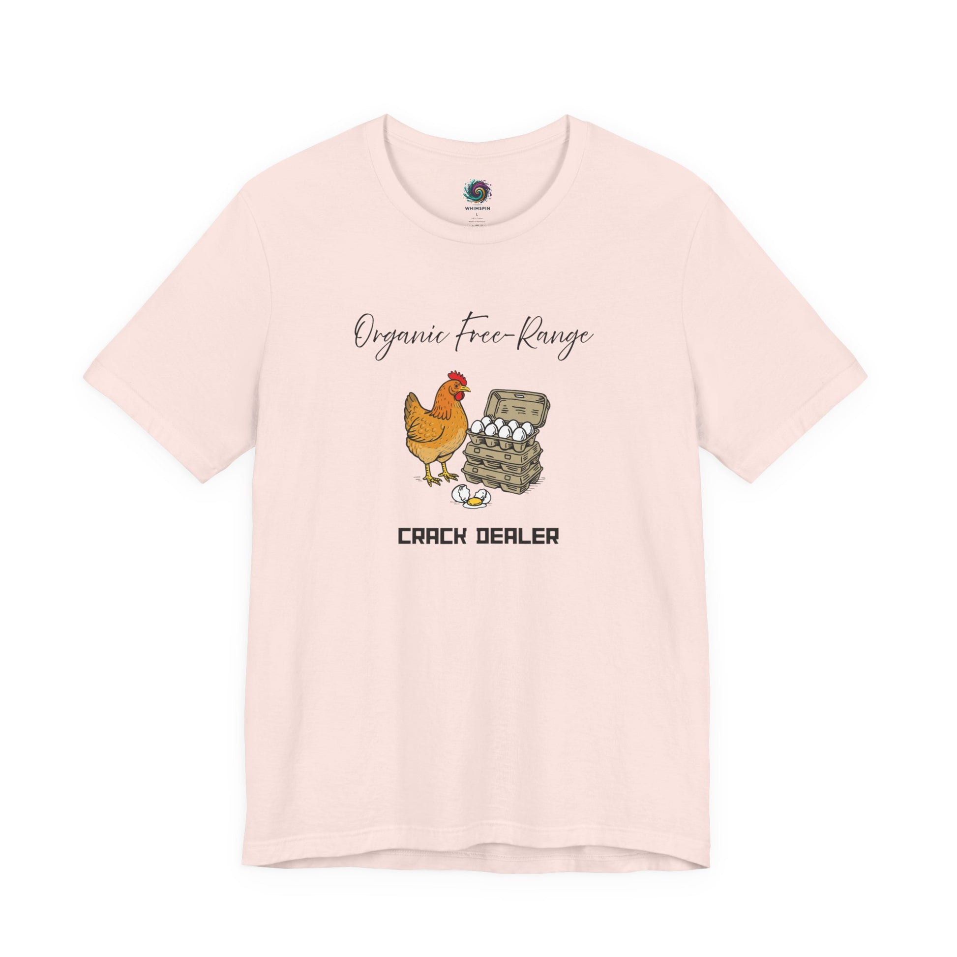 Funny Egg Dealer Chicken Shirt – Farm Humor for Chicken Moms in Soft Pink, showing the charming chicken artwork and lighthearted farm humor design.