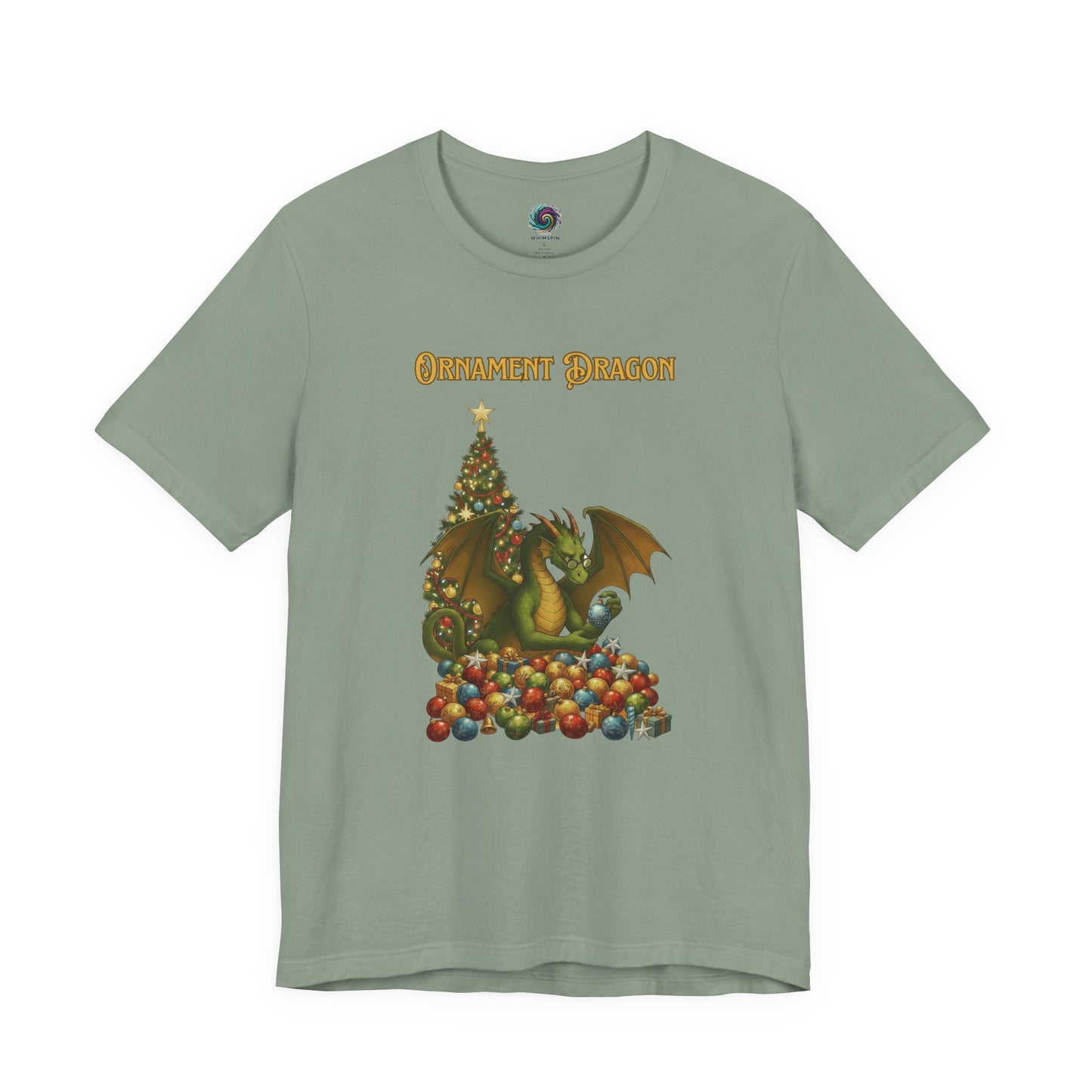 Ornament Dragon T-Shirt – Christmas Dragon Tee for Ornament Lovers, in gentle green tone perfect for holiday tree lovers