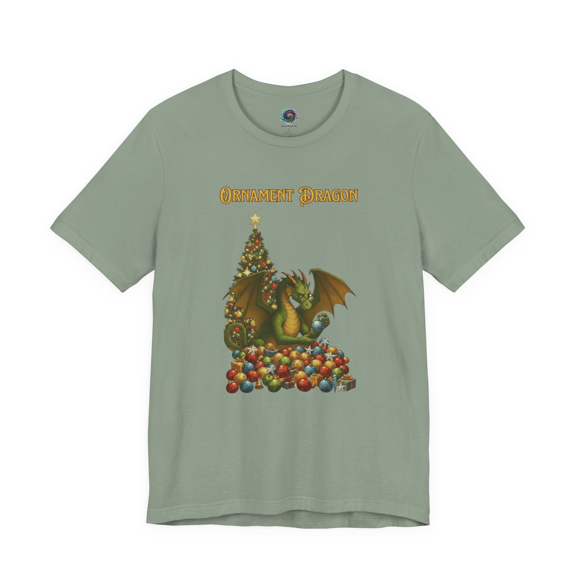 Ornament Dragon T-Shirt – Christmas Dragon Tee for Ornament Lovers, in gentle green tone perfect for holiday tree lovers