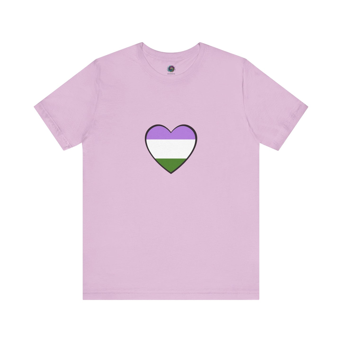 Genderqueer Flag Heart T-Shirt – Unisex LGBTQ+ Graphic Tee in lilac, featuring the genderqueer flag heart for a vibrant, expressive, and inclusive look.