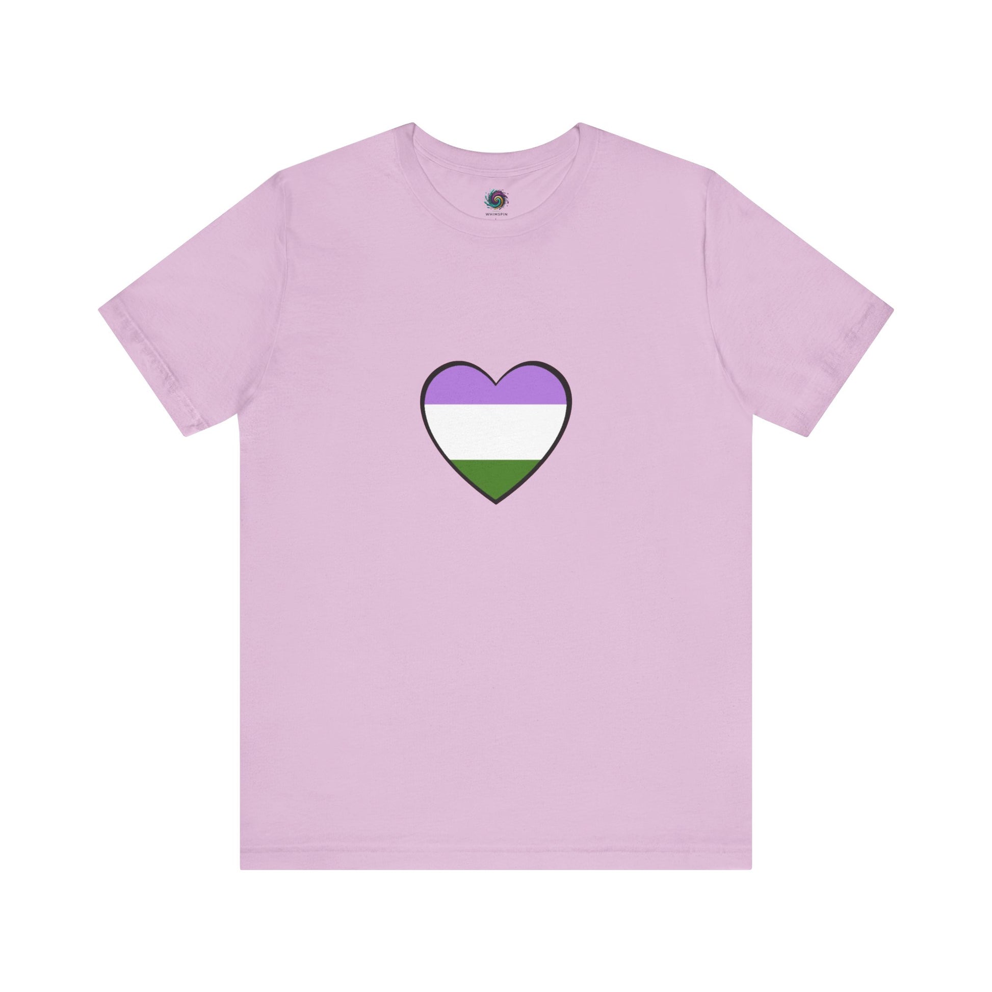 Genderqueer Flag Heart T-Shirt – Unisex LGBTQ+ Graphic Tee in lilac, featuring the genderqueer flag heart for a vibrant, expressive, and inclusive look.
