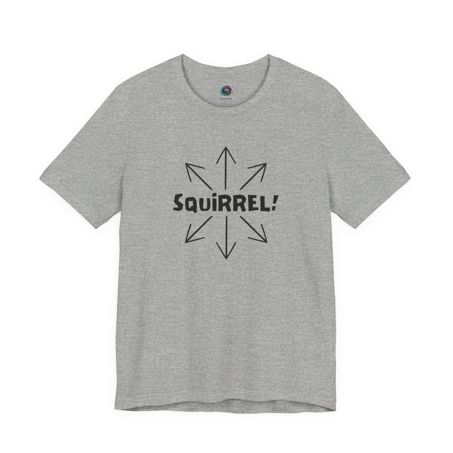 Squirrel Distracted Mind T-Shirt – Funny Attention Graphic Tee in Athletic Heather featuring a minimalist adhd squirrel graphic and distracted mind theme.