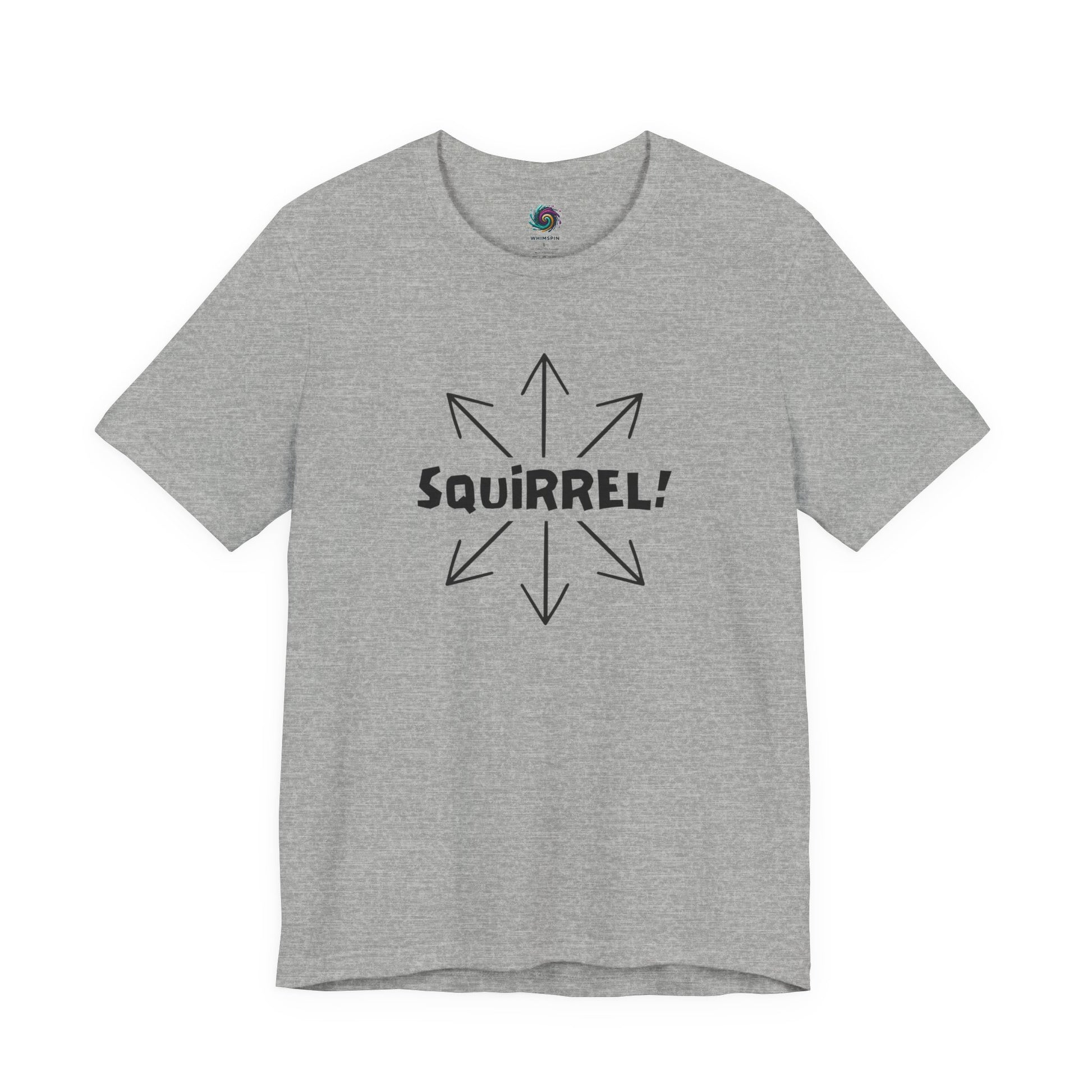 Squirrel Distracted Mind T-Shirt – Funny Attention Graphic Tee in Athletic Heather featuring a minimalist adhd squirrel graphic and distracted mind theme.