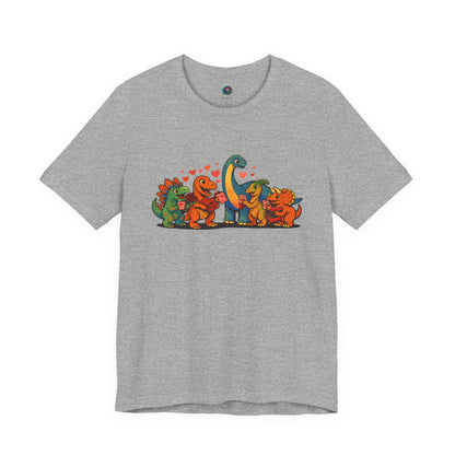 Dinosaur Valentines T-Shirt – Cute Dino Valentine’s Day Tee in Athletic Heather featuring a charming dinosaur valentine design with friendly characters and heart accents
