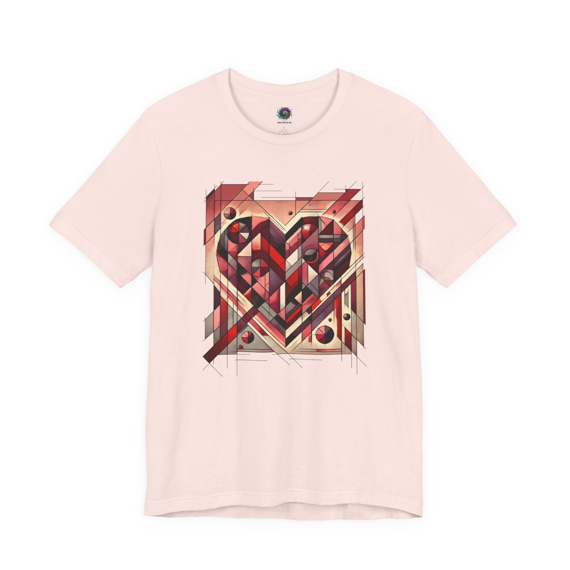 Cubist Heart T-Shirt – Modern Art Valentine's Day Graphic Tee in Soft Pink, blending a cubist heart graphic with gentle color for a modern art valentine look.