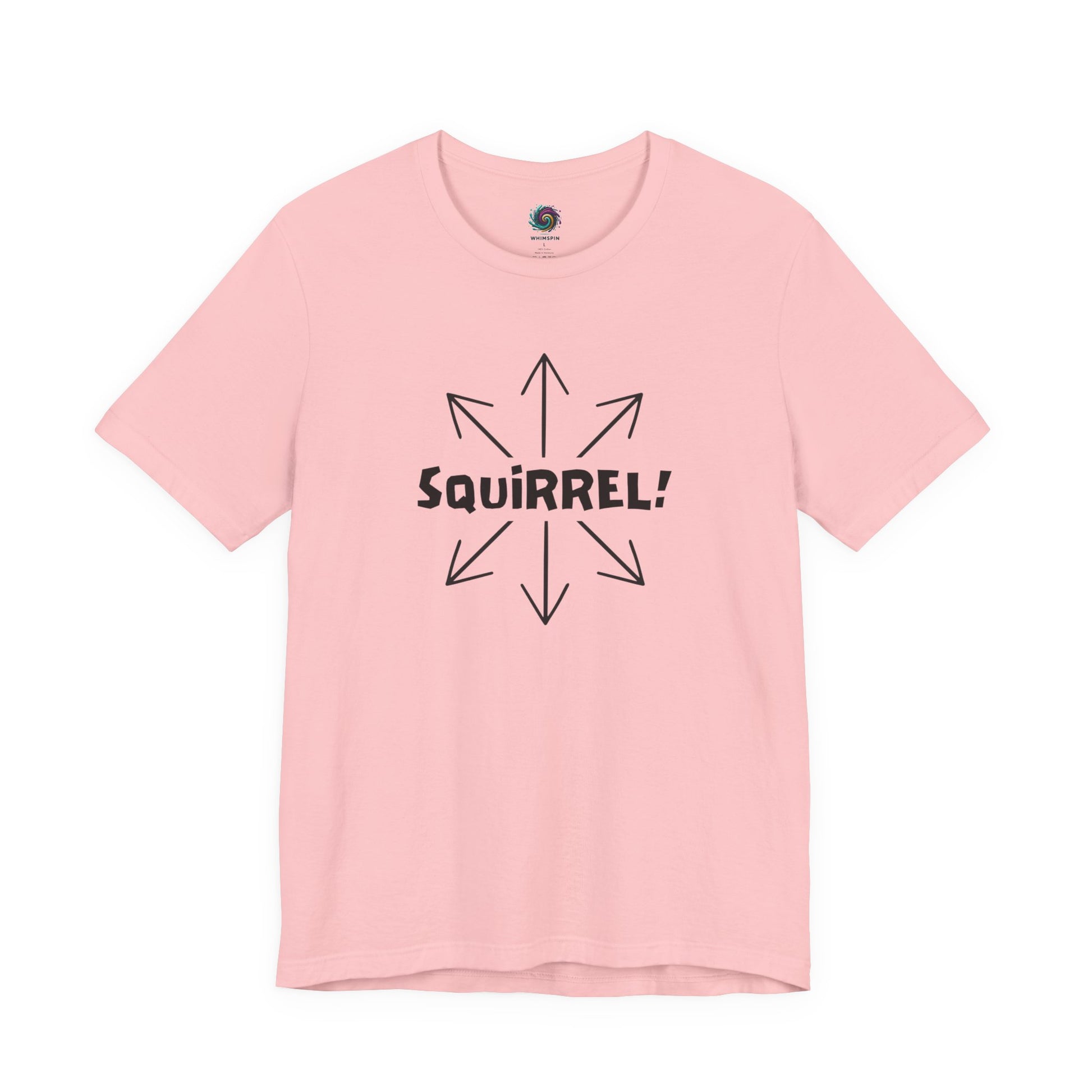 Squirrel Distracted Mind T-Shirt – Funny Attention Graphic Tee in Pink with a playful adhd squirrel graphic for a fun, lighthearted look.