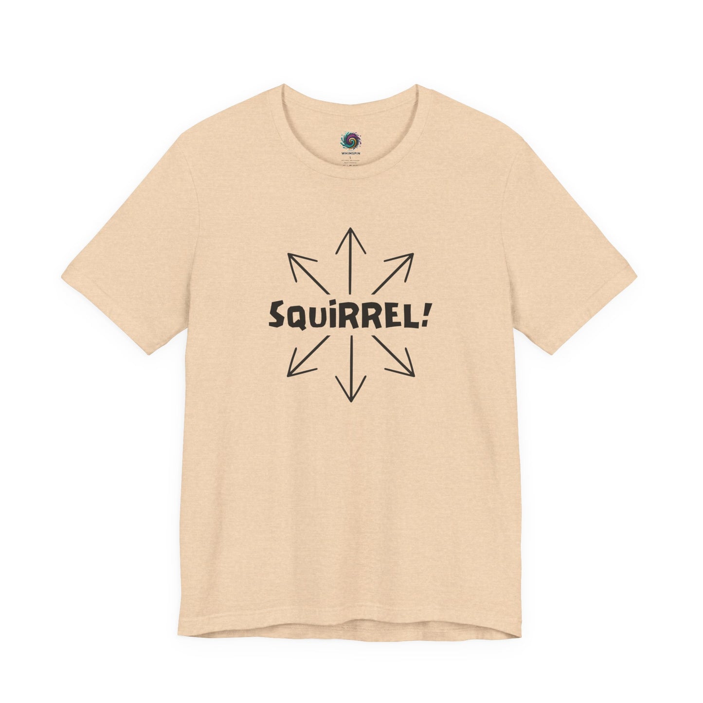 Squirrel Distracted Mind T-Shirt – Funny Attention Graphic Tee in Heather Sand Dune with a subtle distracted mind squirrel print.