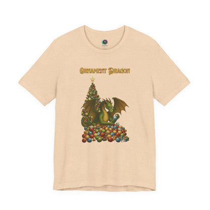 Ornament Dragon T-Shirt – Christmas Dragon Tee for Ornament Lovers, in muted tan tone that pairs with cozy seasonal styles
