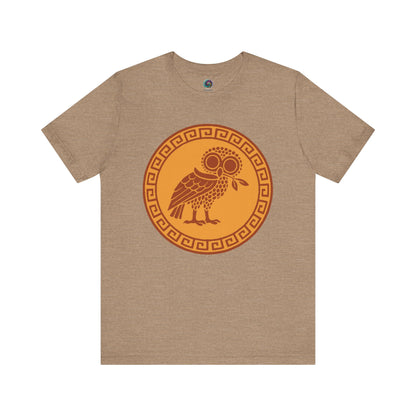 Tan Athena’s Owl T-Shirt from WhimSpin on a white background