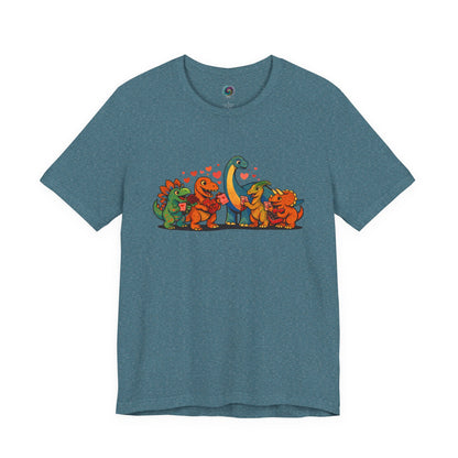 Dinosaur Valentines T-Shirt – Cute Dino Valentine’s Day Tee in Heather Deep Teal with playful dinosaur valentine artwork and a modern, stylish tone