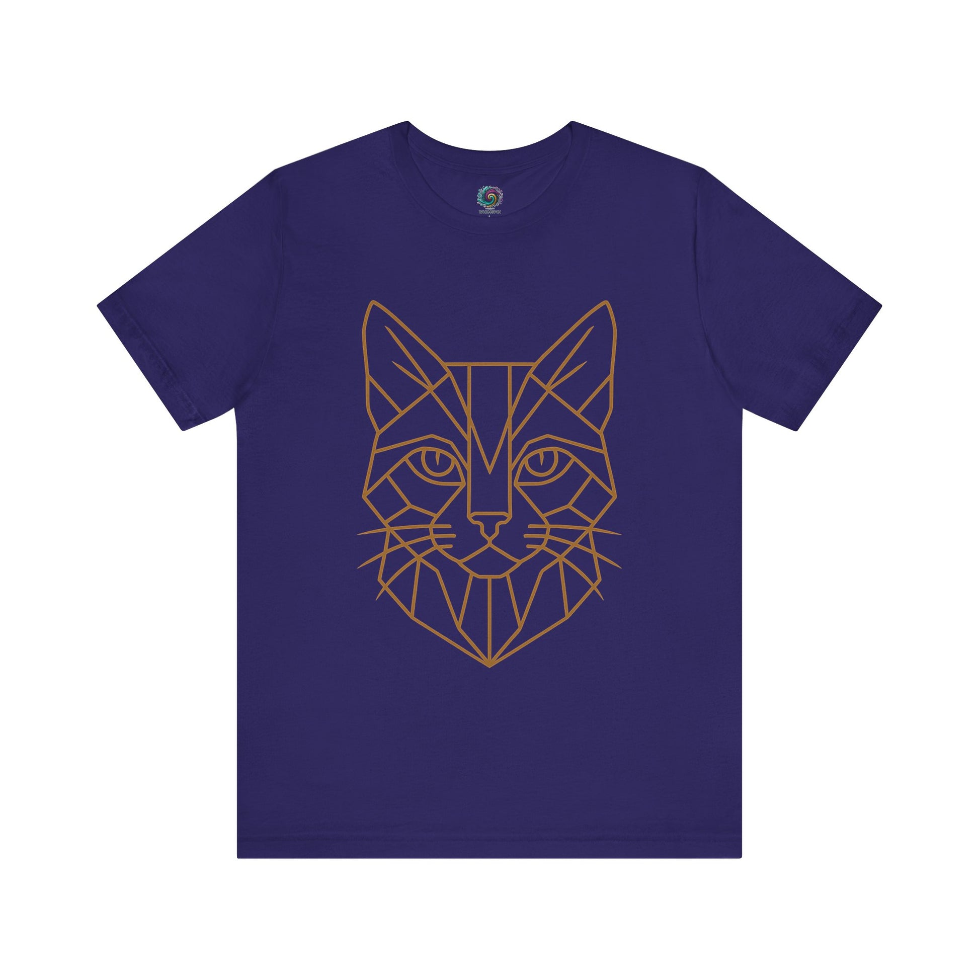Team Navy t shirt with a cat head drawn in geometric lines - Geometric Cat T-Shirt – Minimalist Line Art Tee from Whimspin