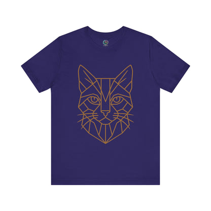 Team Navy t shirt with a cat head drawn in geometric lines - Geometric Cat T-Shirt – Minimalist Line Art Tee from Whimspin