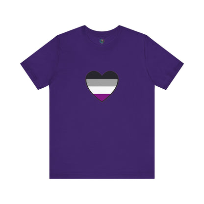 Asexual Pride Heart T-Shirt – Ace Flag LGBTQ+ Shirt in team purple with bold contrasting ace heart design to show support for asexual identity.