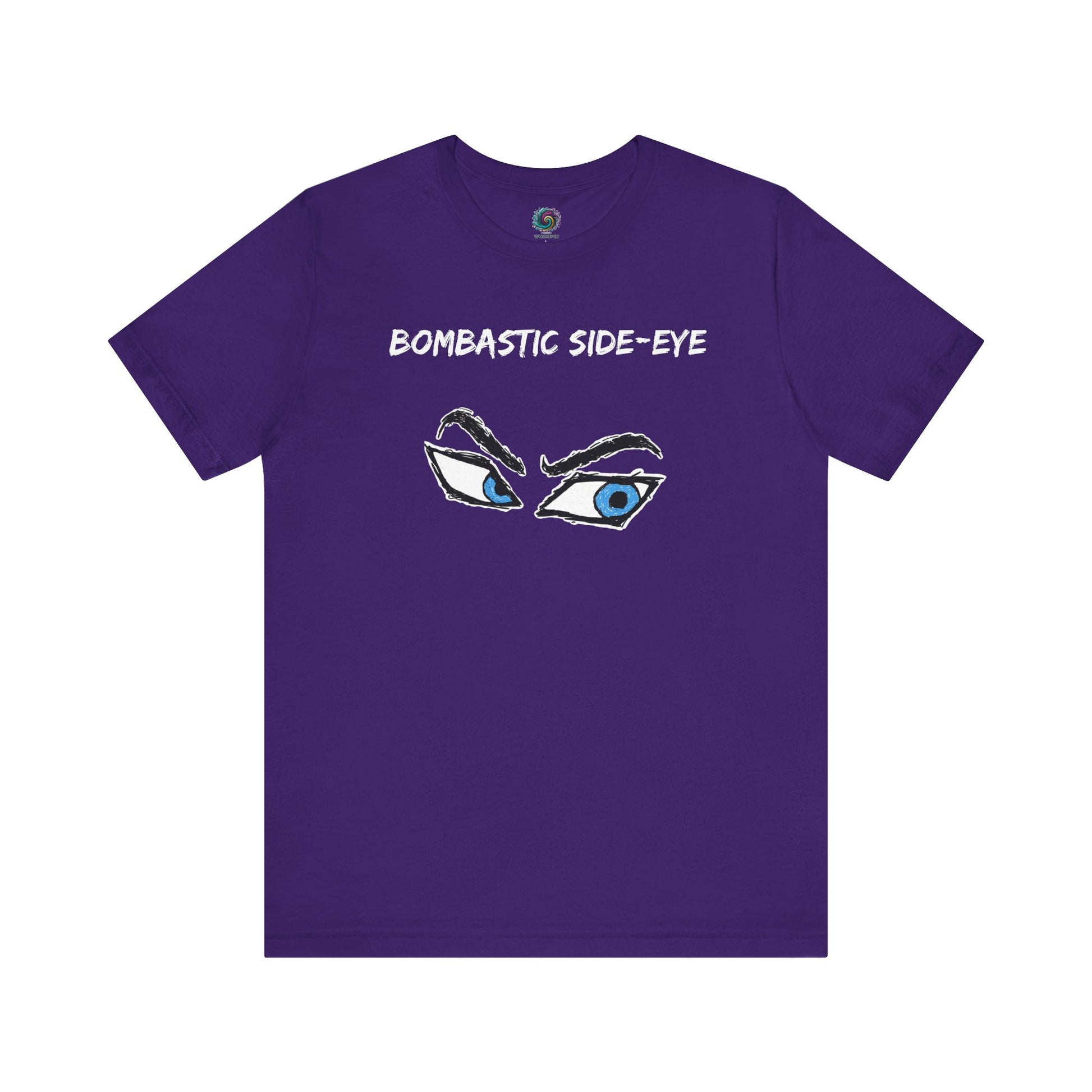 Bombastic Side-Eye T-Shirt – Comic Book Style Meme Graphic Tee in Team Purple featuring the strong meme-style side-eye artwork.