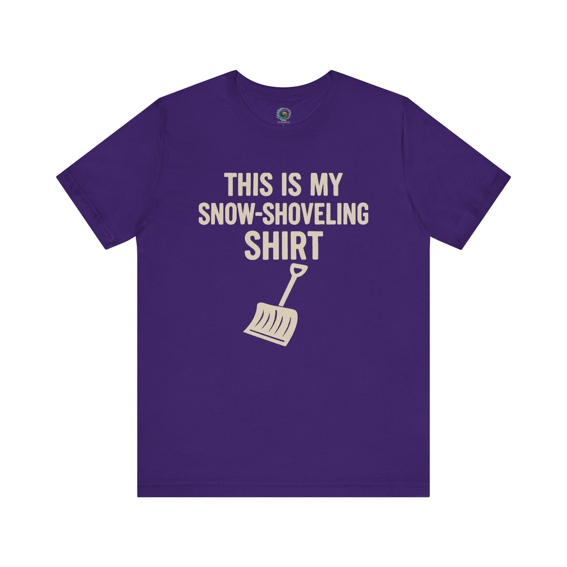 This Is My Snow Shoveling Shirt – Funny Winter Chore Tee in Team Purple, emphasizing the humorous snow shoveling message.