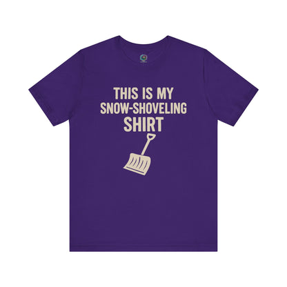 This Is My Snow Shoveling Shirt – Funny Winter Chore Tee in Team Purple, emphasizing the humorous snow shoveling message.