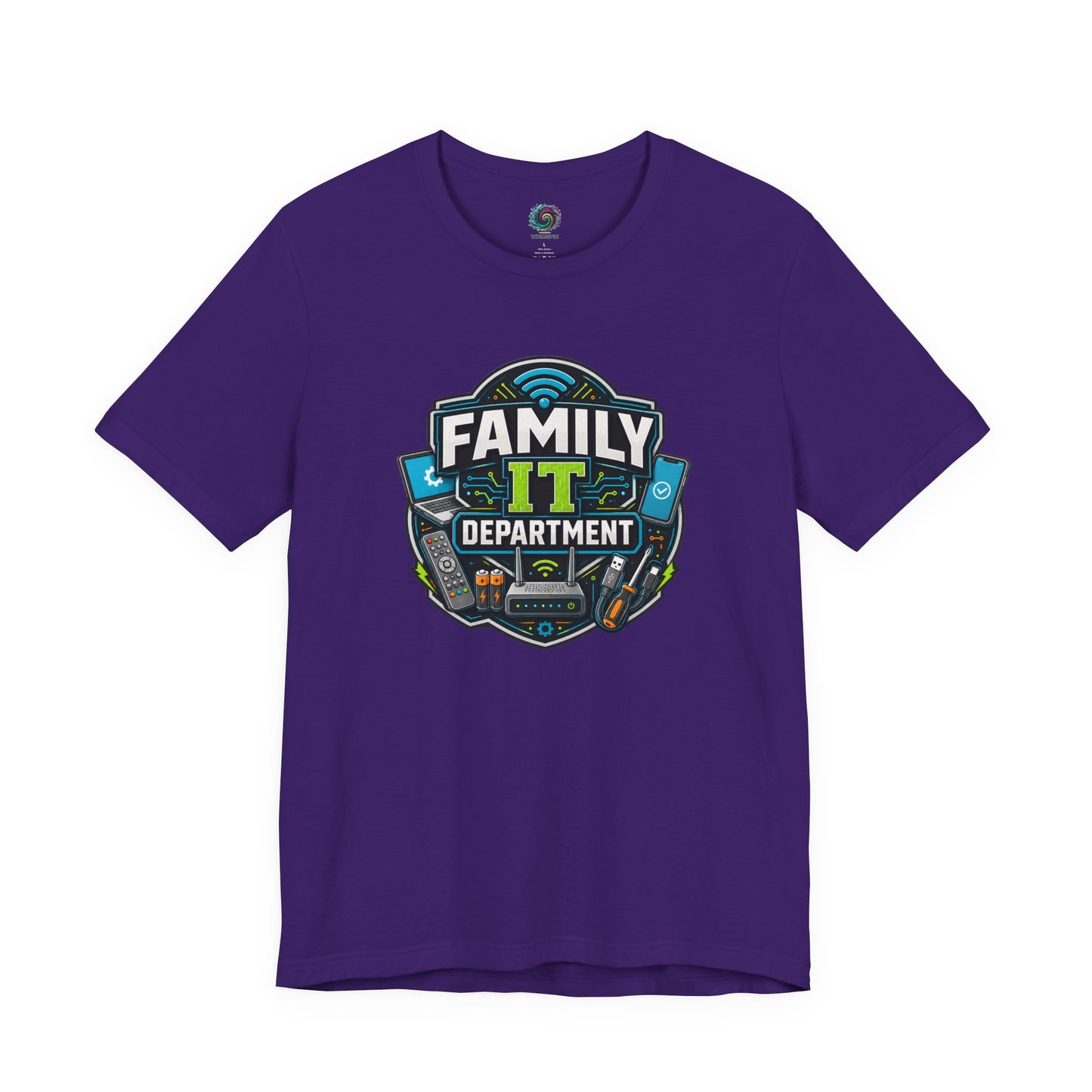 Family IT Department T-Shirt – Funny Household Tech Support Tee on team purple for the go-to family tech support person.