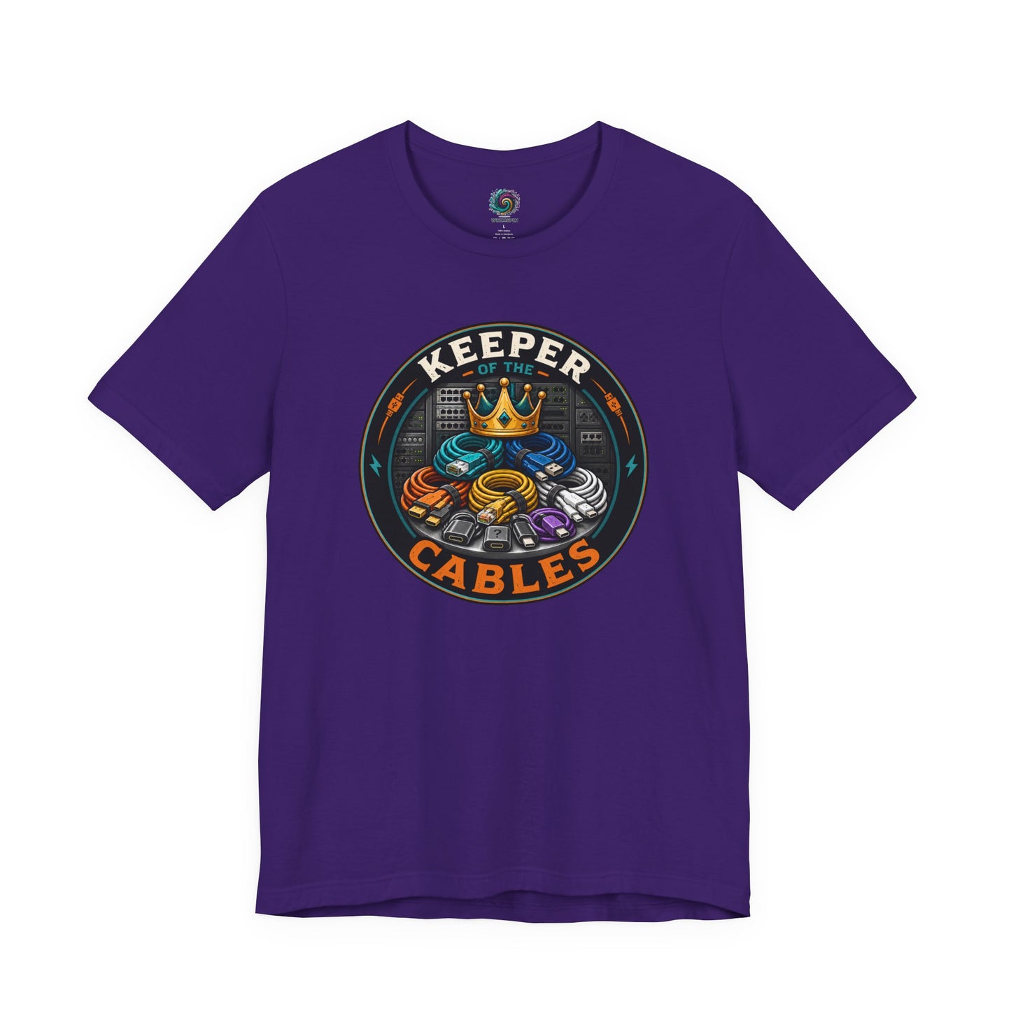 Keeper of the Cables T-Shirt – Funny Tech Dad Cable Tee on team purple for the proud keeper of obsolete cords and mystery adapters.