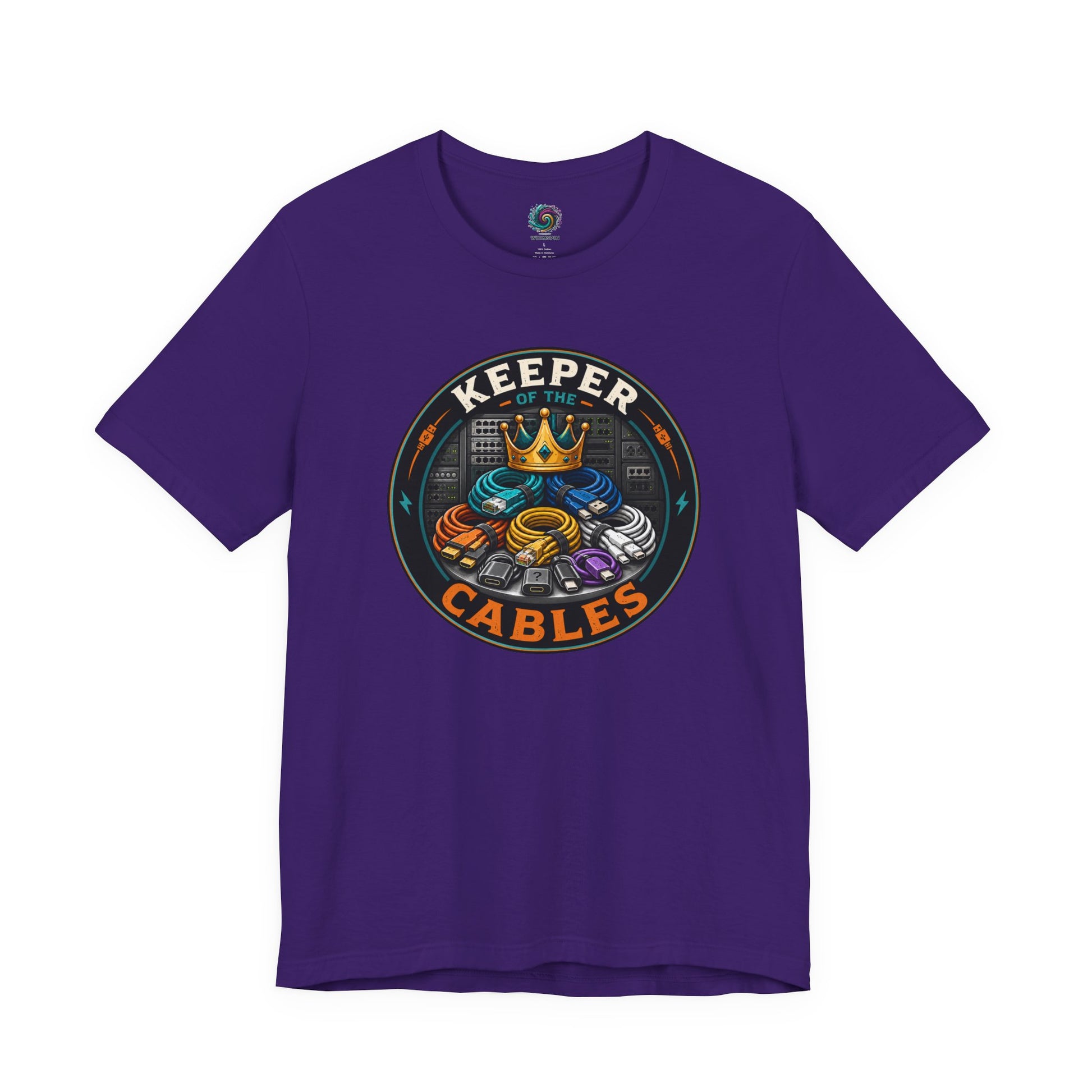 Keeper of the Cables T-Shirt – Funny Tech Dad Cable Tee on team purple for the proud keeper of obsolete cords and mystery adapters.