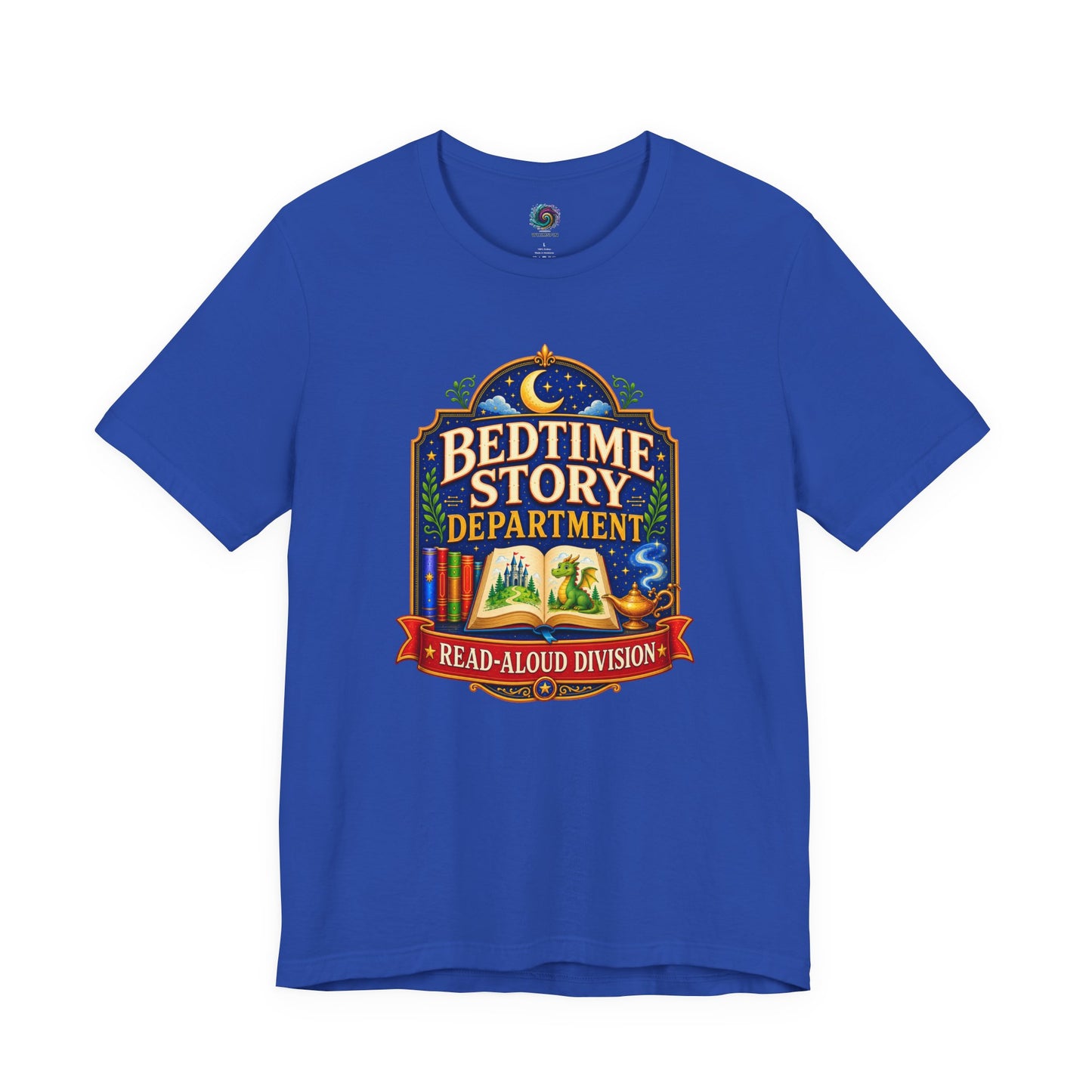 Bedtime Story Department T-Shirt – Read-Aloud Parent Tee on true royal for anyone who reads favorite books again and again.