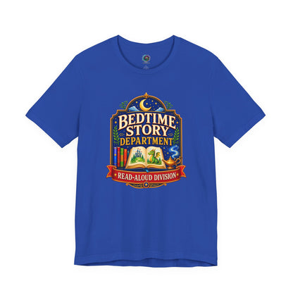 Bedtime Story Department T-Shirt – Read-Aloud Parent Tee on true royal for anyone who reads favorite books again and again.