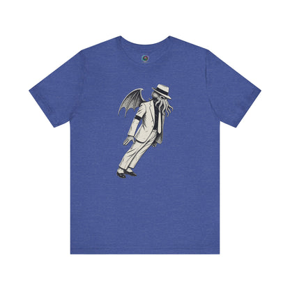 Smooth Cthulhu Unisex T-Shirt – Lovecraft Meets Smooth Criminal Style in heather true royal, flat lay parody design of Smooth Cthulhu.