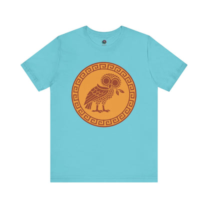 Turquoise Athena’s Owl T-Shirt – Greek Mythology Bird Tee from WhimSpin on a white background