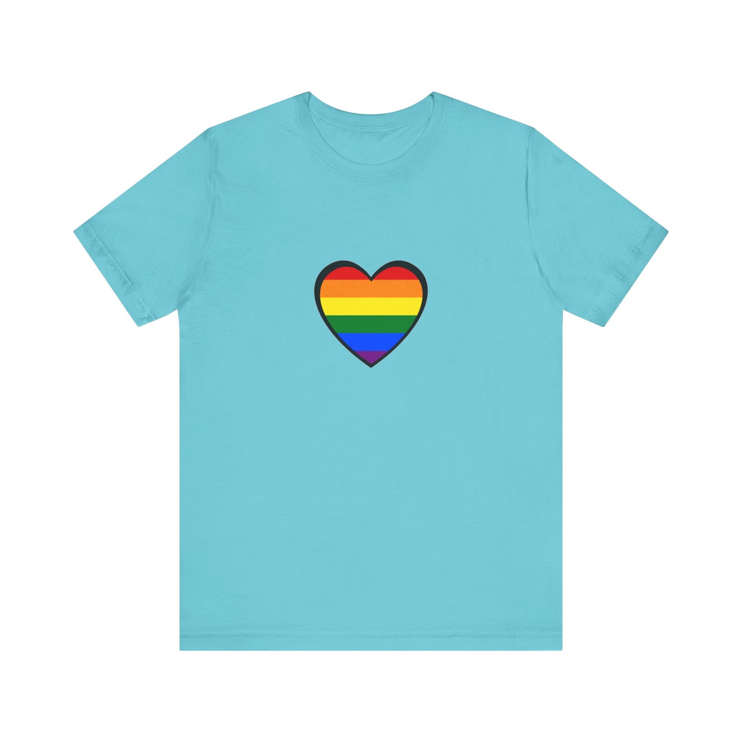 Pride Heart Flag T-Shirt  - Turquoise rainbow heart pride shirt – soft unisex tee for showing LGBTQ support