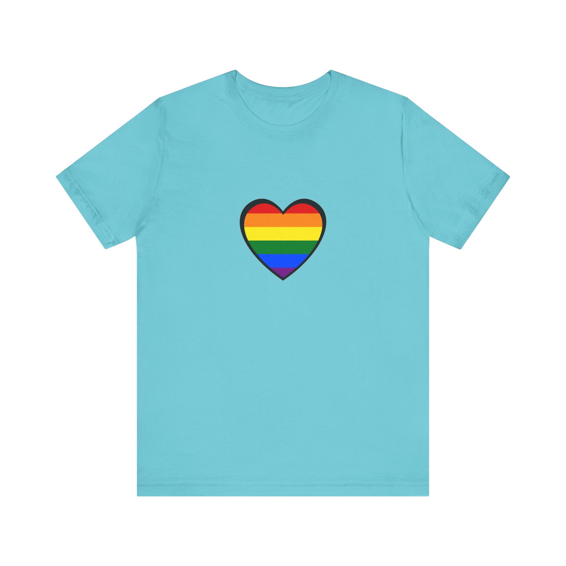 Pride Heart Flag T-Shirt  - Turquoise rainbow heart pride shirt – soft unisex tee for showing LGBTQ support