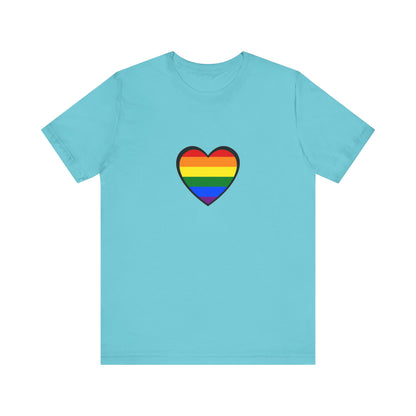 Pride Heart Flag T-Shirt  - Turquoise rainbow heart pride shirt – soft unisex tee for showing LGBTQ support