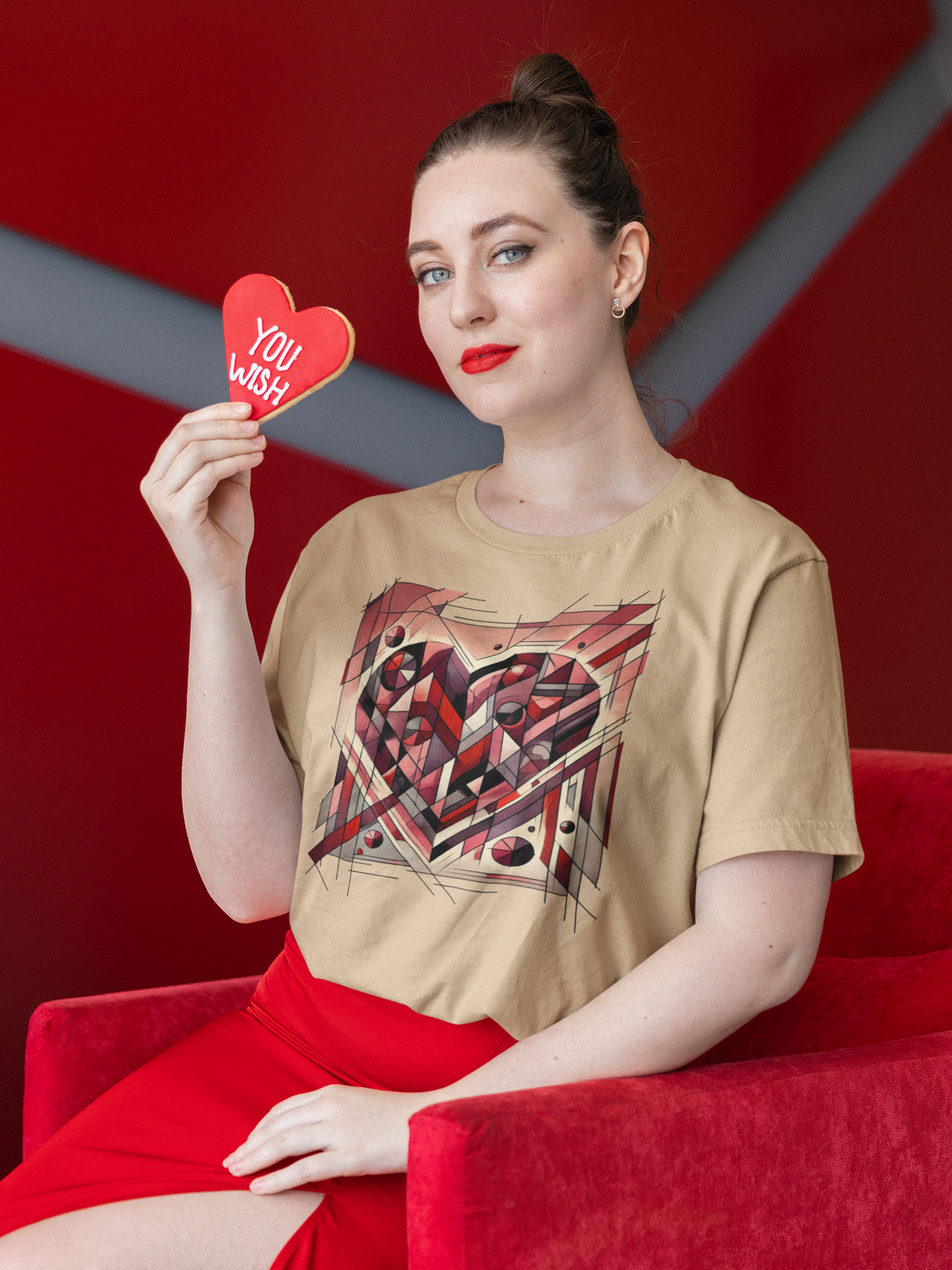 Cubist Heart T-Shirt – Modern Art Valentine's Day Graphic Tee styled for Valentine's Day, featuring a cubist heart graphic that blends modern art valentine style with wearable design.