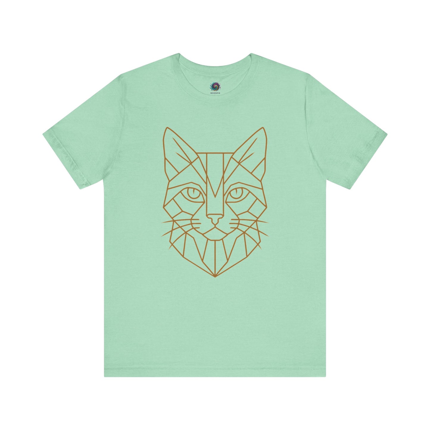 Geometric Cat T-Shirt – Minimalist Line Art Tee for Modern Cat Lovers in heather mint with delicate feline line art, great for cat lovers who love mint tones.